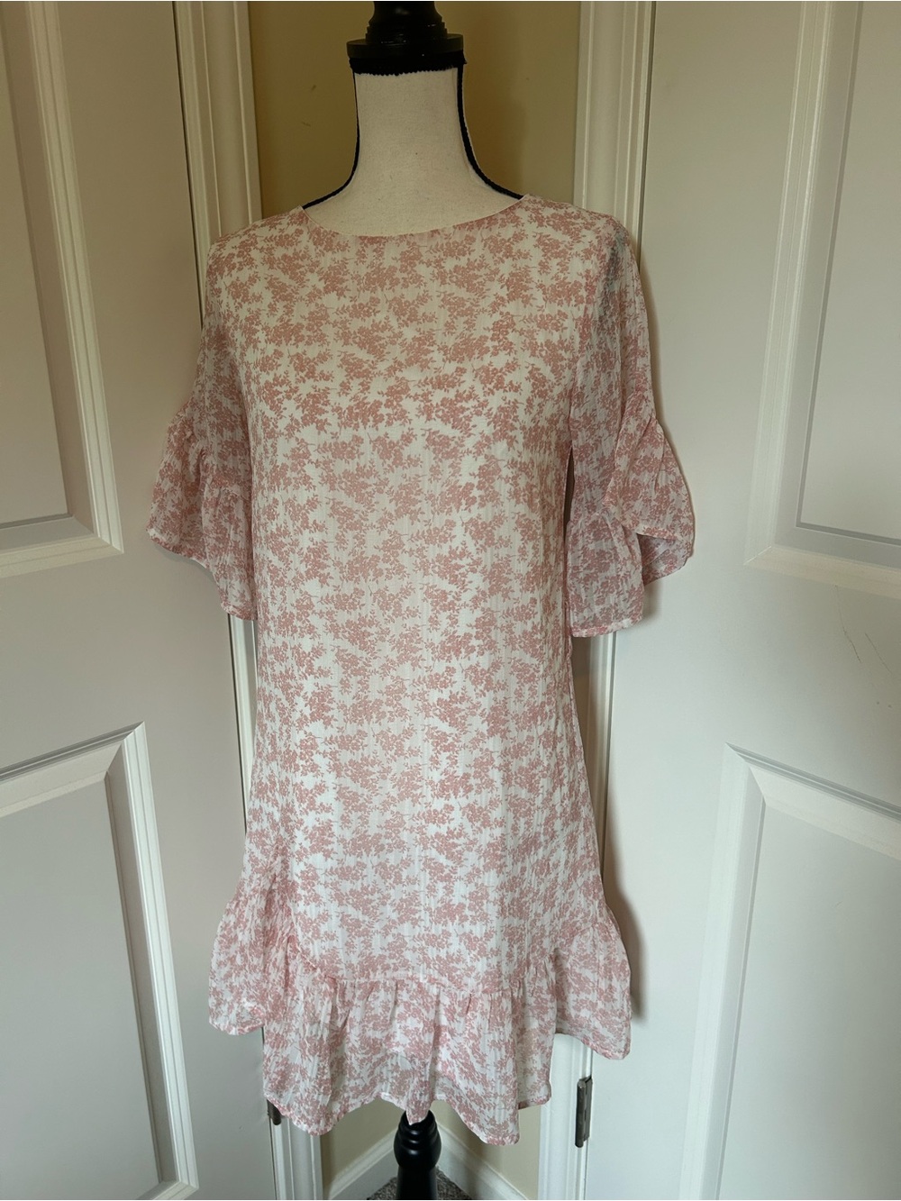 Blush Floral Ruffle-Hem Midi Dress